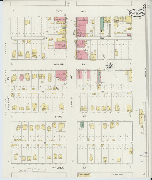 Sanborn Fire Insurance Map from Marceline, Linn County, Missouri (1894), Sheet #0003 - Historic Sanborn Fire Insurance Map Print, vintage old map wall art, antique decor, genealogy gift, Missouri Missouri map
