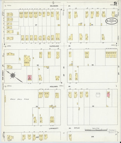Sanborn Fire Insurance Map from Riverside, Burlington County, New Jersey (1911), Sheet #0009 - Historic Sanborn Fire Insurance Map Print, vintage old map wall art, antique decor, genealogy gift, New Jersey New Jersey map