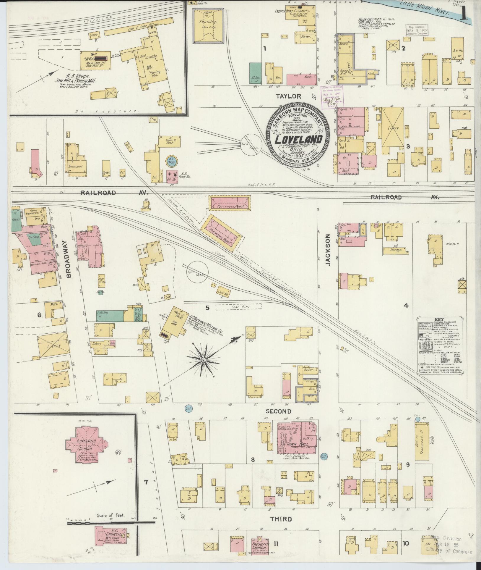 Sanborn Fire Insurance Map from Loveland, Clermont, Hamilton, And Warren County, Ohio (1905), Sheet #0001 - Complete Map Set gallery image, historic Sanborn map, vintage wall art, Ohio Ohio
