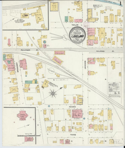 Sanborn Fire Insurance Map from Loveland, Clermont, Hamilton, And Warren County, Ohio (1905), Sheet #0001 - Complete Map Set gallery image, historic Sanborn map, vintage wall art, Ohio Ohio