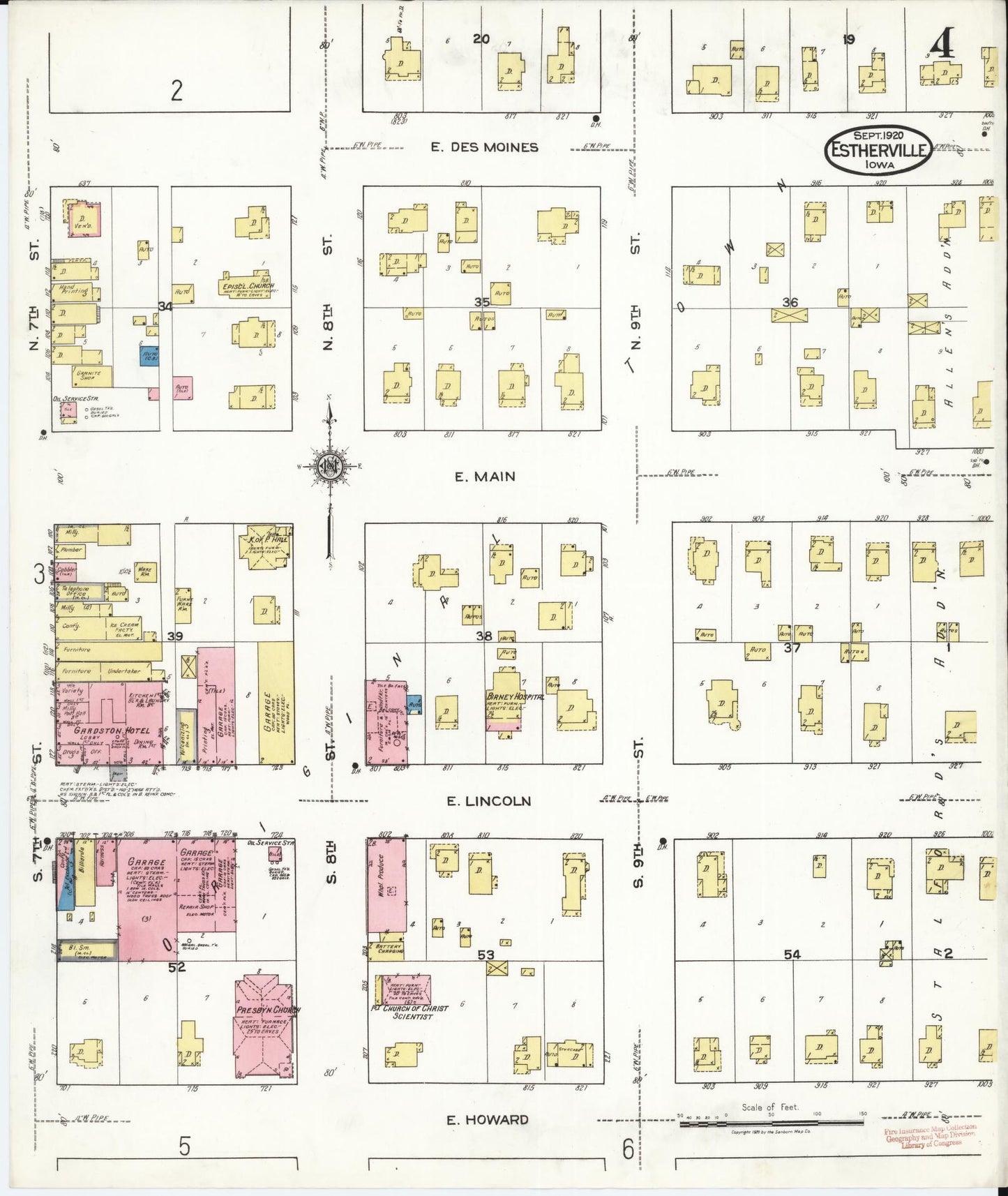 Sanborn Fire Insurance Map from Estherville, Emmet County, Iowa (1920), Sheet #0004 - Historic Sanborn Fire Insurance Map Print, vintage old map wall art