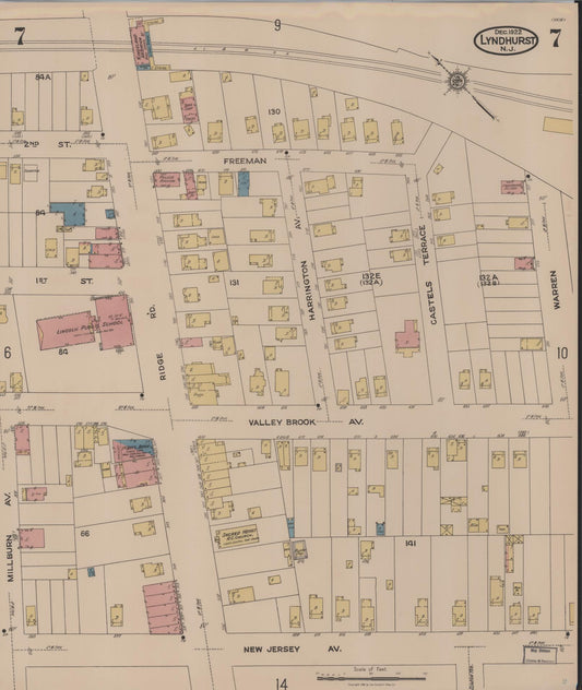Sanborn Fire Insurance Map from Lyndhurst, Bergen County, New Jersey (1922), Sheet #0007 - Historic Sanborn Fire Insurance Map Print, vintage old map wall art, antique decor, genealogy gift, New Jersey New Jersey map