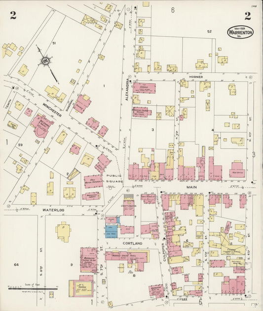 Sanborn Fire Insurance Map from Warrenton, Fauquier County, Virginia (1924), Sheet #0002 - Historic Sanborn Fire Insurance Map Print, vintage old map wall art, antique decor, genealogy gift, Virginia Virginia map