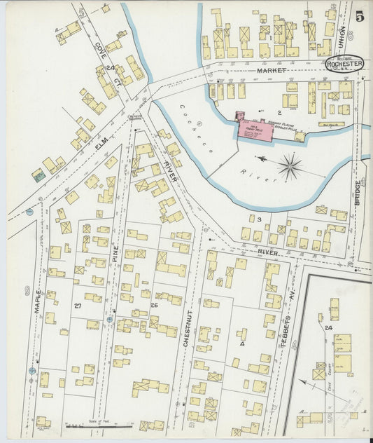 Sanborn Fire Insurance Map from Rochester, Strafford County, New Hampshire (1892), Sheet #0005 - Historic Sanborn Fire Insurance Map Print, vintage old map wall art, antique decor, genealogy gift, New Hampshire New Hampshire map
