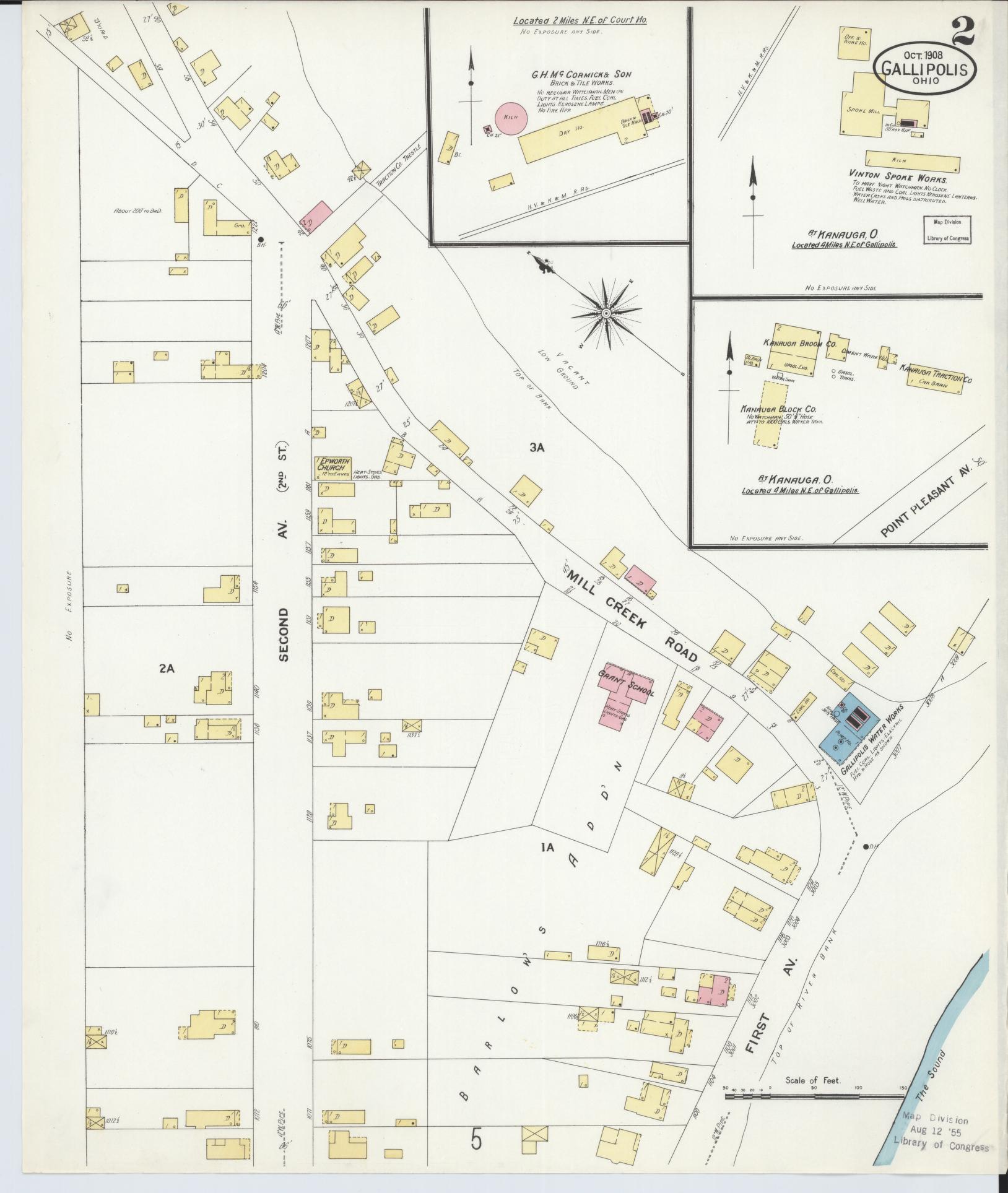 Sanborn Fire Insurance Map from Gallipolis, Gallia County, Ohio (1908), Sheet #0002 - Historic Sanborn Fire Insurance Map Print, vintage old map wall art, antique decor, genealogy gift, Ohio Ohio map