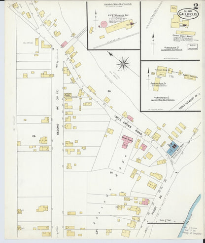 Sanborn Fire Insurance Map from Gallipolis, Gallia County, Ohio (1908), Sheet #0002 - Historic Sanborn Fire Insurance Map Print, vintage old map wall art, antique decor, genealogy gift, Ohio Ohio map
