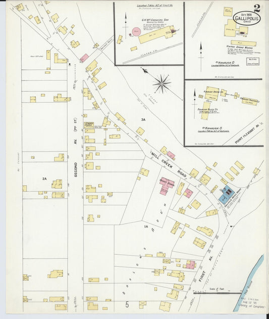Sanborn Fire Insurance Map from Gallipolis, Gallia County, Ohio (1908), Sheet #0002 - Historic Sanborn Fire Insurance Map Print, vintage old map wall art, antique decor, genealogy gift, Ohio Ohio map
