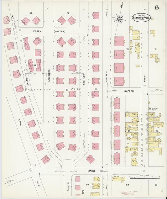 Sanborn Fire Insurance Map from Rumford Falls, Oxford County, Maine (1907), Sheet #0006 - Historic Sanborn Fire Insurance Map Print, vintage old map wall art, antique decor, genealogy gift, Maine Maine map