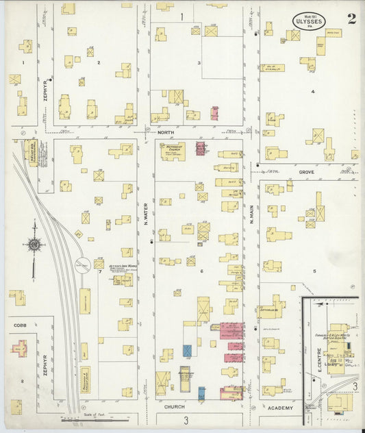 Sanborn Fire Insurance Map from Ulysses, Potter County, Pennsylvania (1911), Sheet #0002 - Historic Sanborn Fire Insurance Map Print, vintage old map wall art, antique decor, genealogy gift, Pennsylvania Pennsylvania map