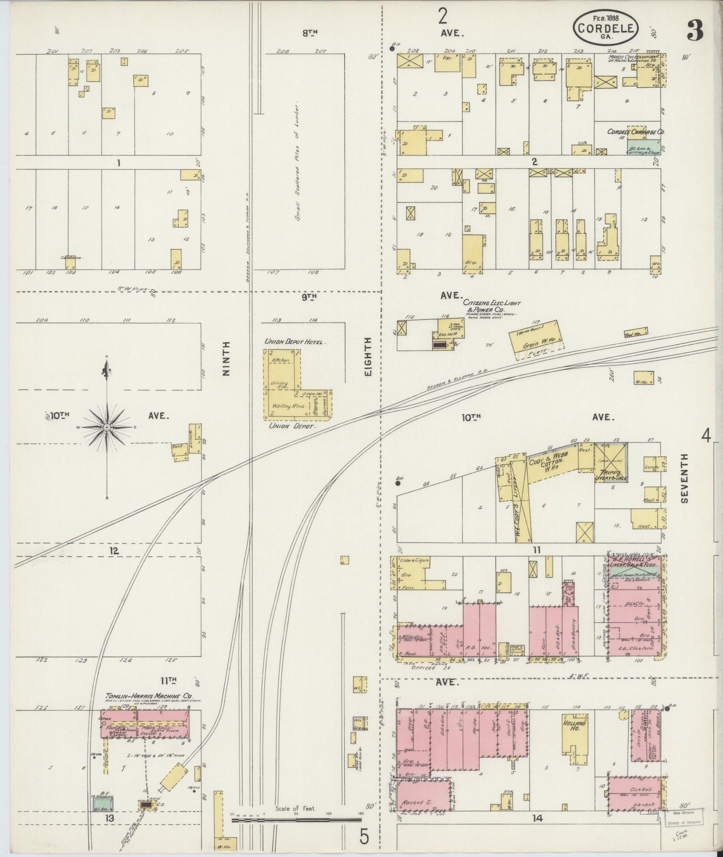 Sanborn Fire Insurance Map from Cordele, Crisp County, Georgia (1898), Sheet #0003 - Complete Map Set gallery image, historic Sanborn map, vintage wall art, Georgia Georgia