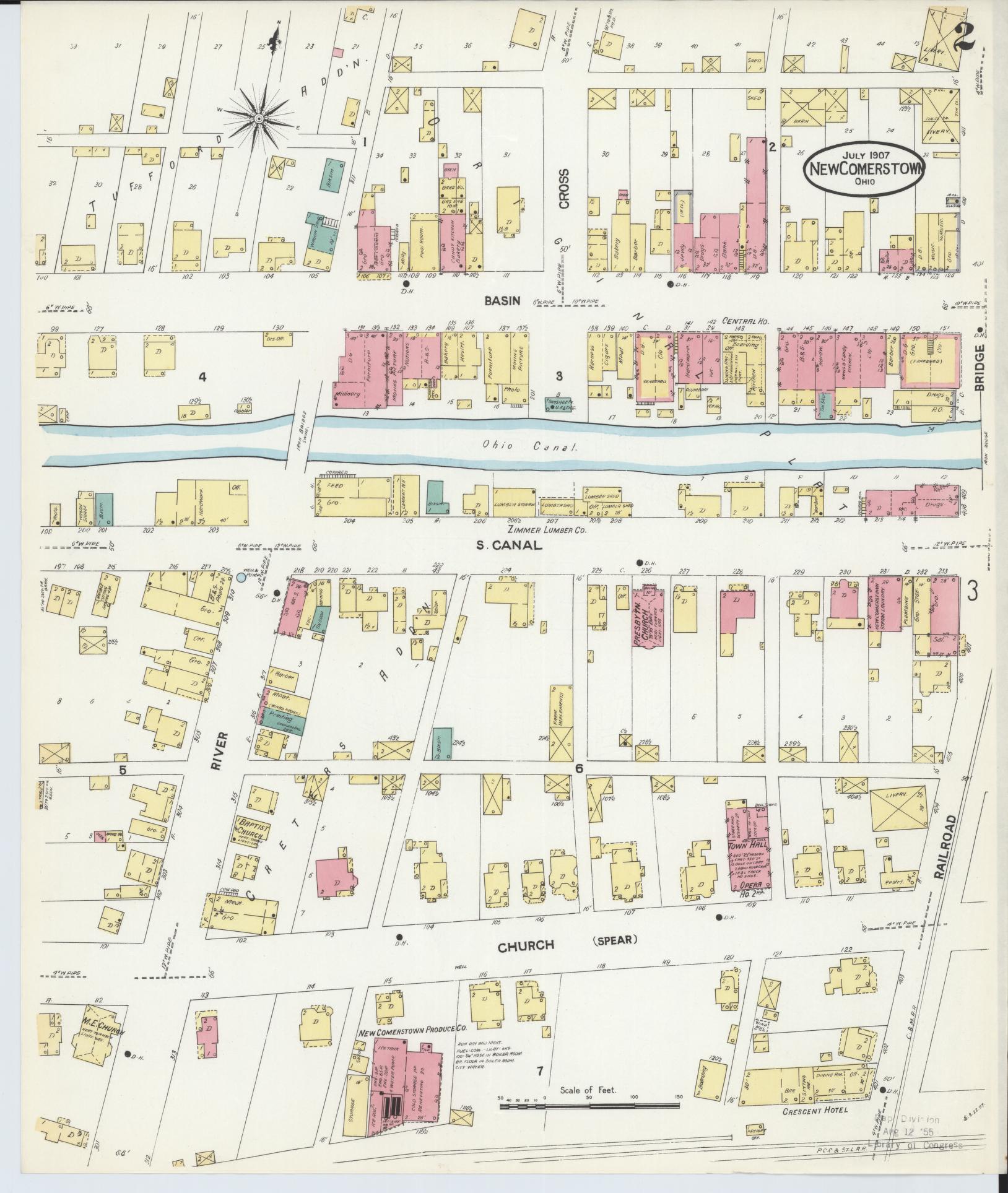 Sanborn Fire Insurance Map from Newcomerstown, Tuscarawas County, Ohio (1907), Sheet #0002 - Complete Map Set gallery image, historic Sanborn map, vintage wall art, Ohio Ohio