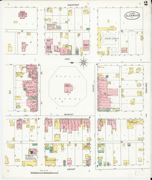 Sanborn Fire Insurance Map from Glenwood, Mills County, Iowa (1899), Sheet #0002 - Historic Sanborn Fire Insurance Map Print, vintage old map wall art