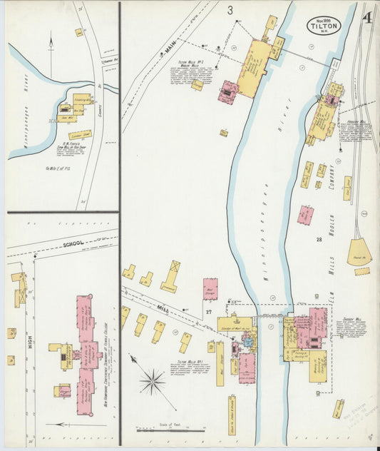 Sanborn Fire Insurance Map from Tilton, Belknap County, New Hampshire (1899), Sheet #0004 - Historic Sanborn Fire Insurance Map Print, vintage old map wall art, antique decor, genealogy gift, New Hampshire New Hampshire map