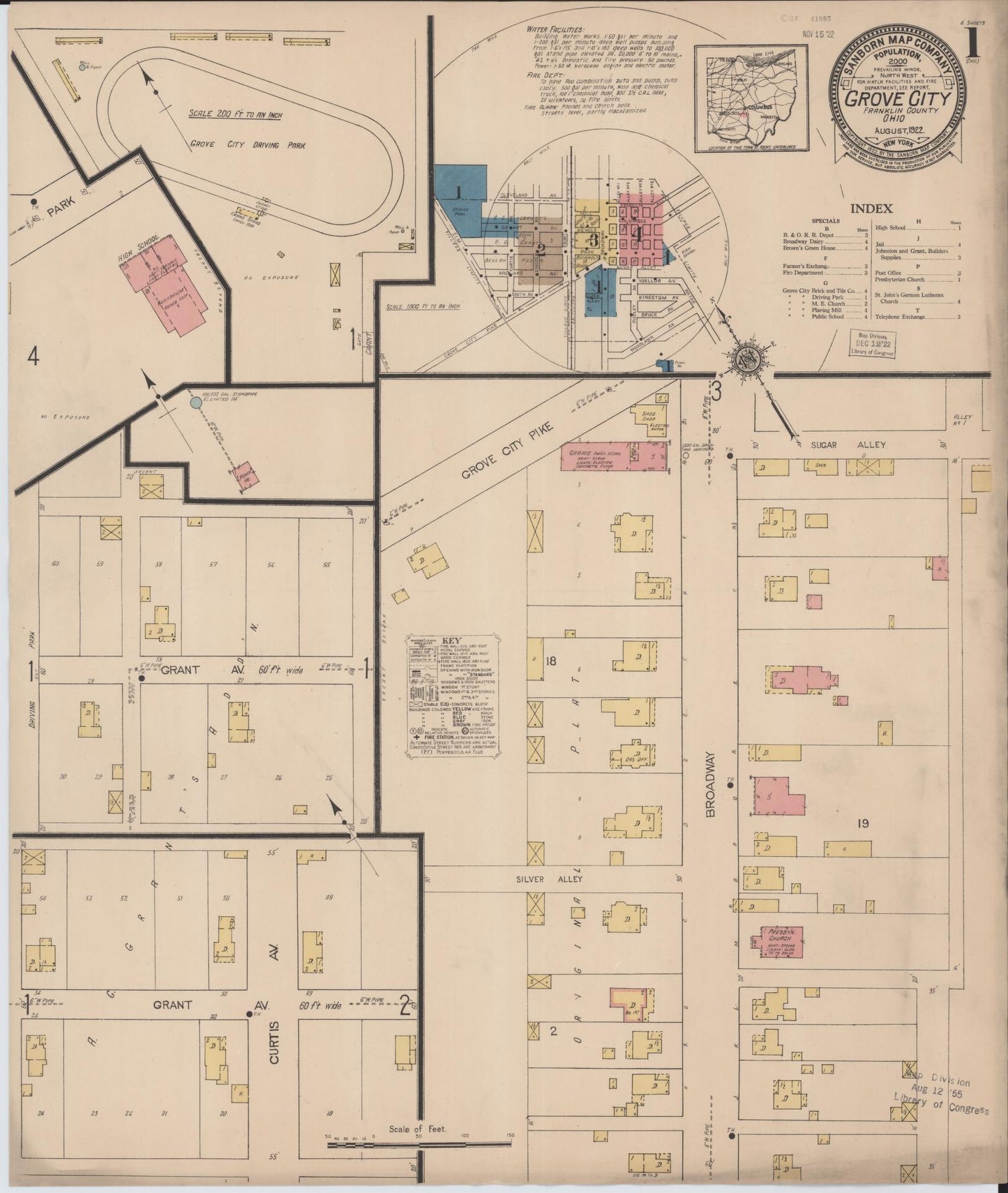 Sanborn Fire Insurance Map from Grove City, Franklin County, Ohio (1922), Sheet #0001 - Historic Sanborn Fire Insurance Map Print, vintage old map wall art, antique decor, genealogy gift, Ohio Ohio map