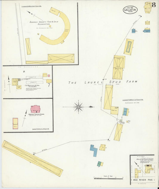 Sanborn Fire Insurance Map from Gallatin, Sumner County, Tennessee (1908), Sheet #0008 - Historic Sanborn Fire Insurance Map Print, vintage old map wall art, antique decor, genealogy gift, Tennessee Tennessee map