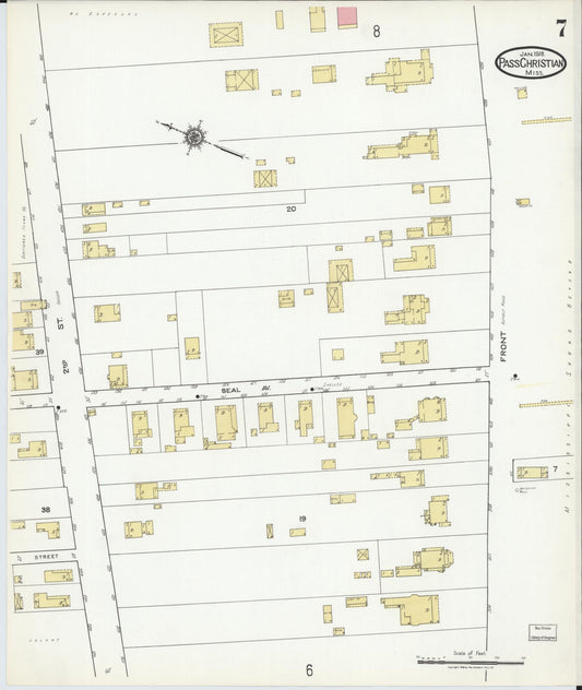 Sanborn Fire Insurance Map from Pass Christian, Harrison County, Mississippi (1918), Sheet #0007 - Historic Sanborn Fire Insurance Map Print, vintage old map wall art, antique decor, genealogy gift, Mississippi Mississippi map