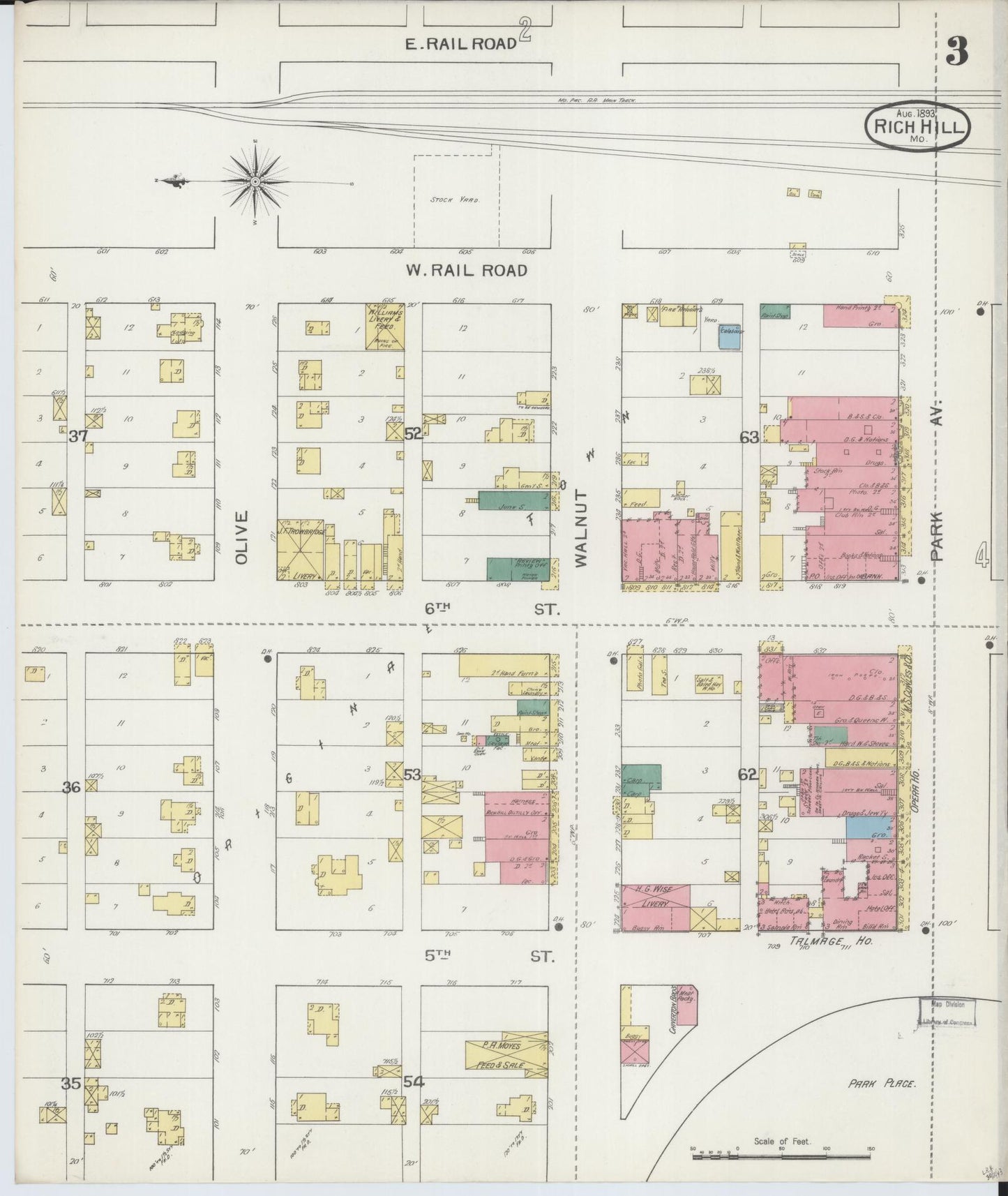 Sanborn Fire Insurance Map from Rich Hill, Bates County, Missouri (1893), Sheet #0003 - Complete Map Set gallery image, historic Sanborn map, vintage wall art, Missouri Missouri