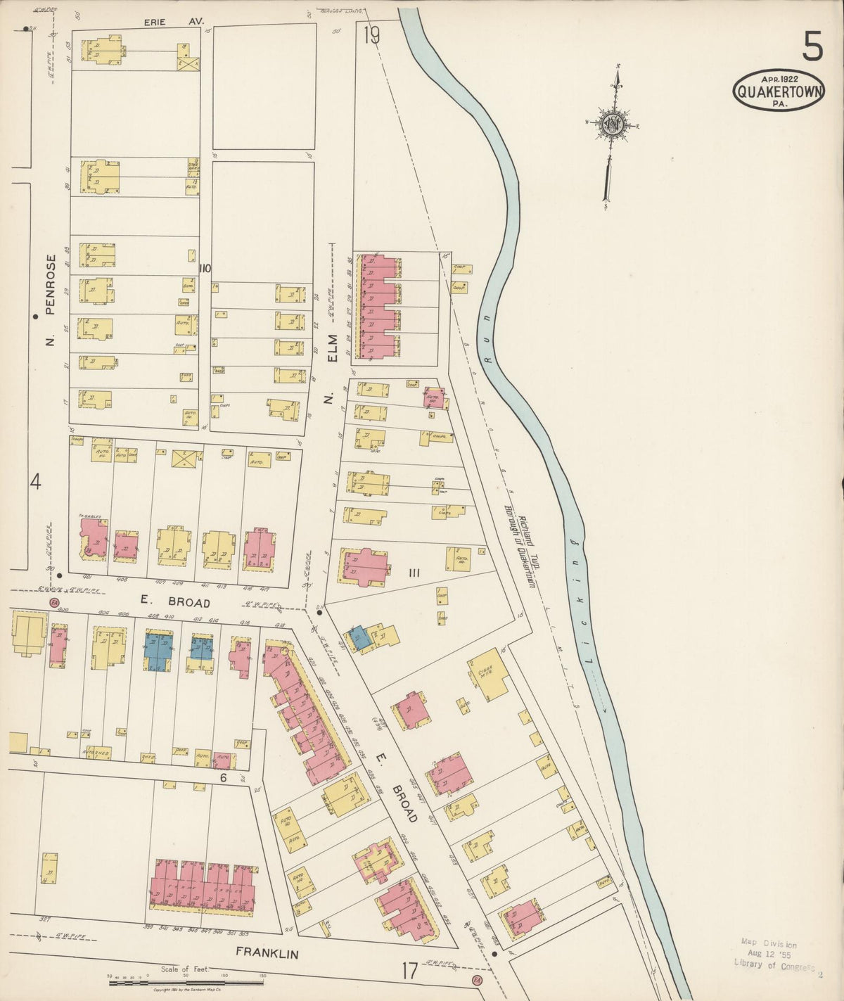 Sanborn Fire Insurance Map from Quakertown, Bucks County, Pennsylvania (1922), Sheet #0005 - Historic Sanborn Fire Insurance Map Print, vintage old map wall art, antique decor, genealogy gift, Pennsylvania Pennsylvania map
