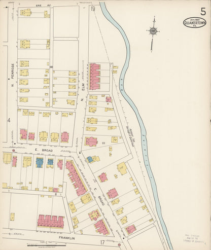 Sanborn Fire Insurance Map from Quakertown, Bucks County, Pennsylvania (1922), Sheet #0005 - Historic Sanborn Fire Insurance Map Print, vintage old map wall art, antique decor, genealogy gift, Pennsylvania Pennsylvania map