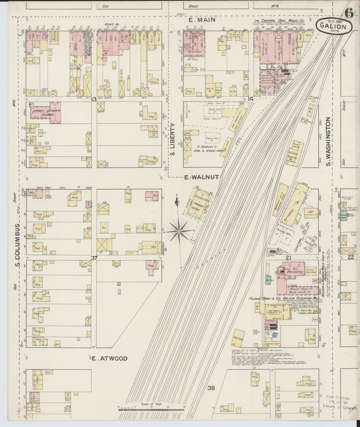 Sanborn Fire Insurance Map from Galion, Crawford County, Ohio (1887), Sheet #0006 - Complete Map Set gallery image, historic Sanborn map, vintage wall art, Ohio Ohio