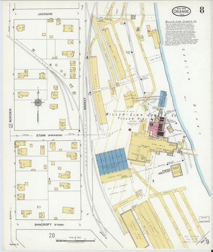 Sanborn Fire Insurance Map from Orange, Orange County, Texas (1919), Sheet #0008 - Historic Sanborn Fire Insurance Map Print, vintage old map wall art, antique decor, genealogy gift, Texas Texas map
