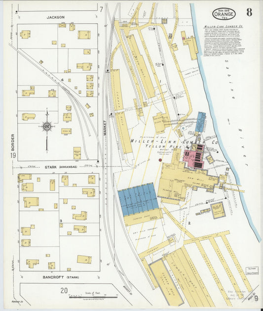 Sanborn Fire Insurance Map from Orange, Orange County, Texas (1919), Sheet #0008 - Historic Sanborn Fire Insurance Map Print, vintage old map wall art, antique decor, genealogy gift, Texas Texas map