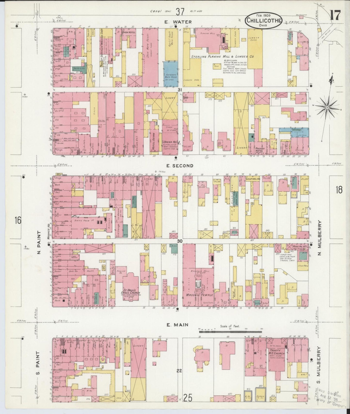 Sanborn Fire Insurance Map from Chillicothe, Ross County, Ohio (1909), Sheet #0017 - Complete Map Set gallery image, historic Sanborn map, vintage wall art, Ohio Ohio