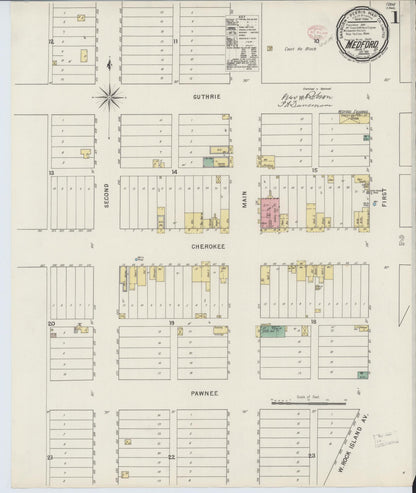 Sanborn Fire Insurance Map from Medford, Grant County, Oklahoma (1895), Sheet #0001 - Complete Map Set gallery image, historic Sanborn map, vintage wall art, Oklahoma Oklahoma
