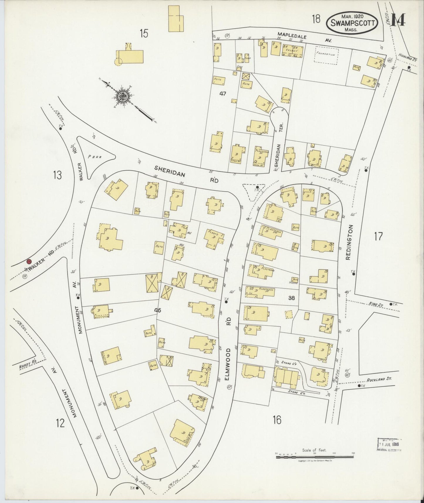 Sanborn Fire Insurance Map from Swampscott, Essex County, Massachusetts (1920), Sheet #0014 - Historic Sanborn Fire Insurance Map Print, vintage old map wall art, antique decor, genealogy gift, Massachusetts Massachusetts map