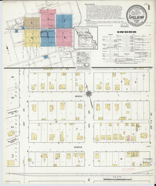 Sanborn Fire Insurance Map from Shelbina, Shelby County, Missouri (1916), Sheet #0001 - Historic Sanborn Fire Insurance Map Print, vintage old map wall art, antique decor, genealogy gift, Missouri Missouri map