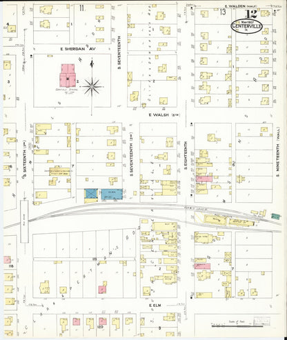 Sanborn Fire Insurance Map from Centerville, Appanoose County, Iowa (1907), Sheet #0012 - Historic Sanborn Fire Insurance Map Print