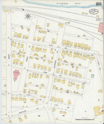 Sanborn Fire Insurance Map from Oil City, Venango County, Pennsylvania (1906), Sheet #0020 - Historic Sanborn Fire Insurance Map Print, vintage old map wall art, antique decor, genealogy gift, Pennsylvania Pennsylvania map