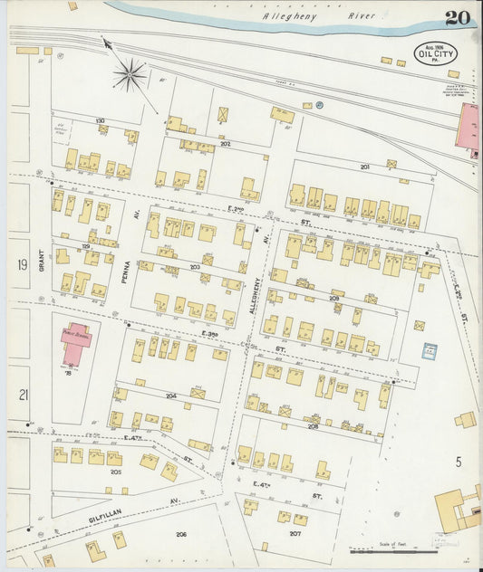 Sanborn Fire Insurance Map from Oil City, Venango County, Pennsylvania (1906), Sheet #0020 - Historic Sanborn Fire Insurance Map Print, vintage old map wall art, antique decor, genealogy gift, Pennsylvania Pennsylvania map