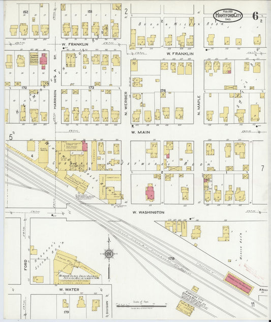 Sanborn Fire Insurance Map from Hartford City, Blackford County, Indiana (1920), Sheet #0006 - Historic Sanborn Fire Insurance Map Print, vintage old map wall art, antique decor, genealogy gift, Indiana Indiana map