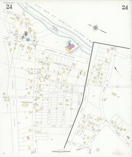 Sanborn Fire Insurance Map from Needham, Norfolk County, Massachusetts (1937), Sheet #0024 - Historic Sanborn Fire Insurance Map Print, vintage old map wall art, antique decor, genealogy gift, Massachusetts Massachusetts map