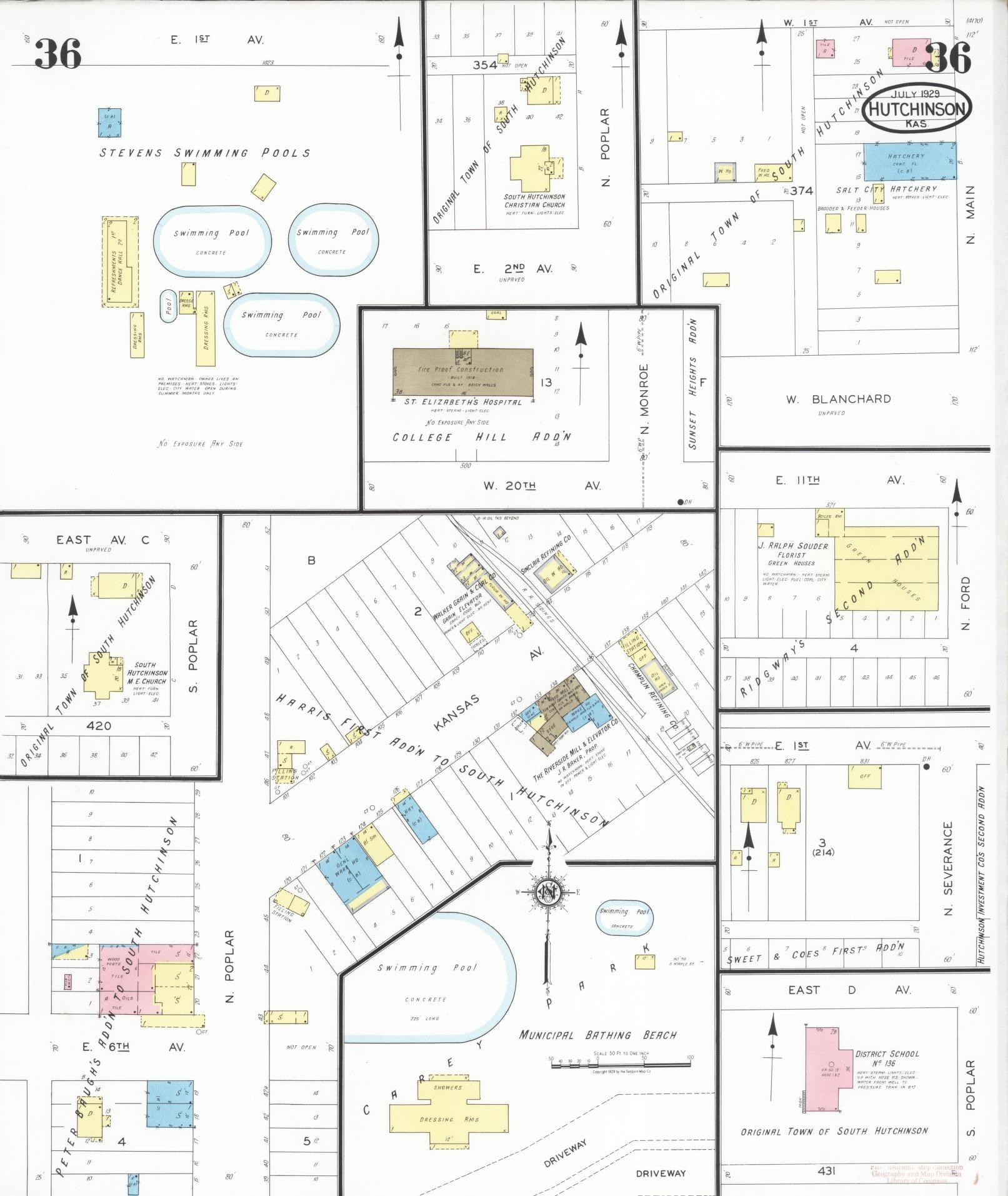 Sanborn Fire Insurance Map from Hutchinson, Reno County, Kansas (1929), Sheet #0037 - Complete Map Set gallery image, historic Sanborn map, vintage wall art, Kansas Kansas