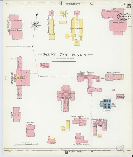 Sanborn Fire Insurance Map from Ann Arbor, Washtenaw County, Michigan (1899), Sheet #0015 - Historic Sanborn Fire Insurance Map Print, vintage old map wall art, antique decor, genealogy gift, Michigan Michigan map