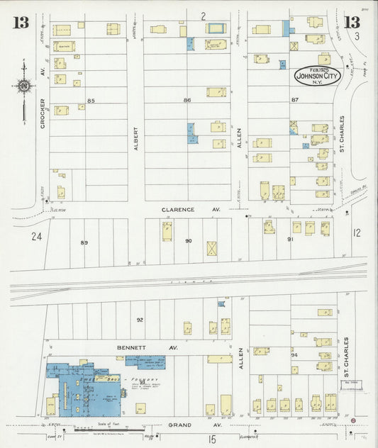 Sanborn Fire Insurance Map from Johnson City, Broome County, New York (1925), Sheet #0013 - Historic Sanborn Fire Insurance Map Print, vintage old map wall art, antique decor, genealogy gift, New York New York map