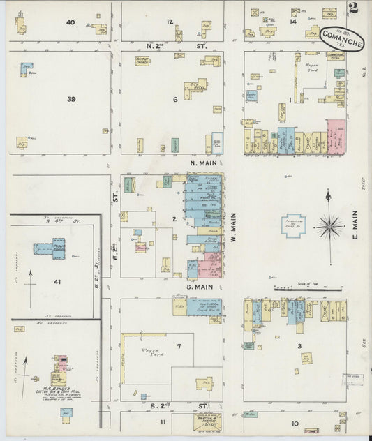 Sanborn Fire Insurance Map from Comanche, Comanche County, Texas (1891), Sheet #0002 - Historic Sanborn Fire Insurance Map Print, vintage old map wall art, antique decor, genealogy gift, Texas Texas map