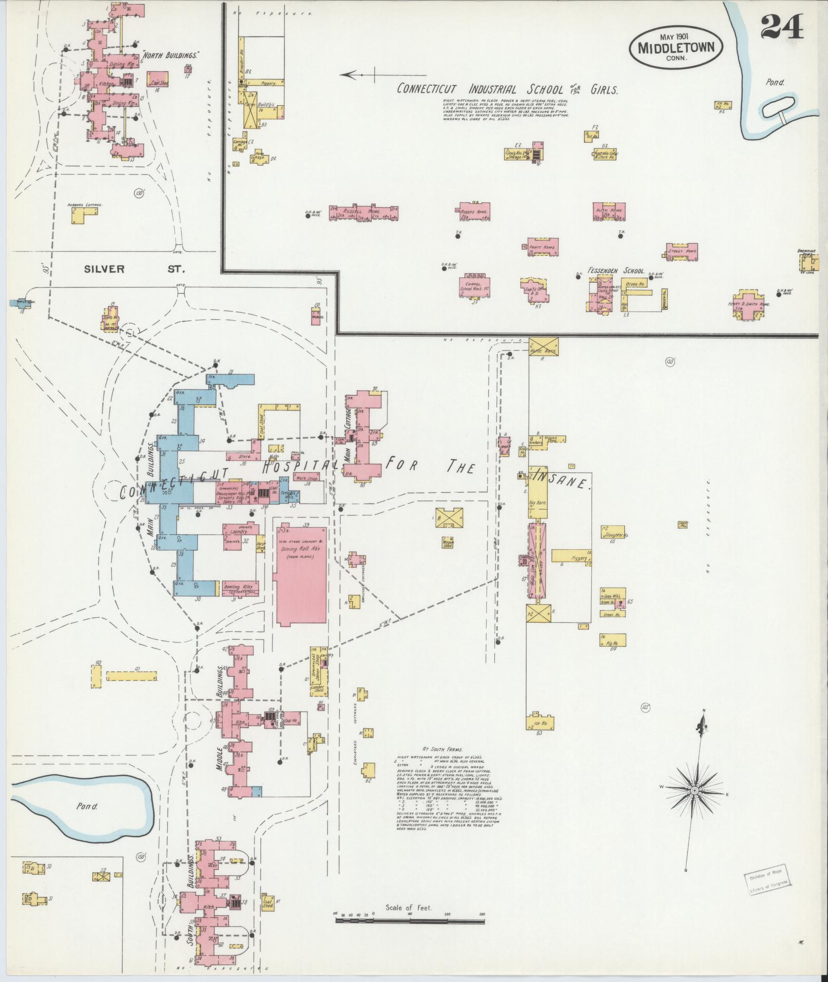 Sanborn Fire Insurance Map from Middletown, Middlesex County, Connecticut (1901), Sheet #0024 - Historic Sanborn Fire Insurance Map Print, vintage old map wall art, antique decor, genealogy gift, Connecticut Connecticut map