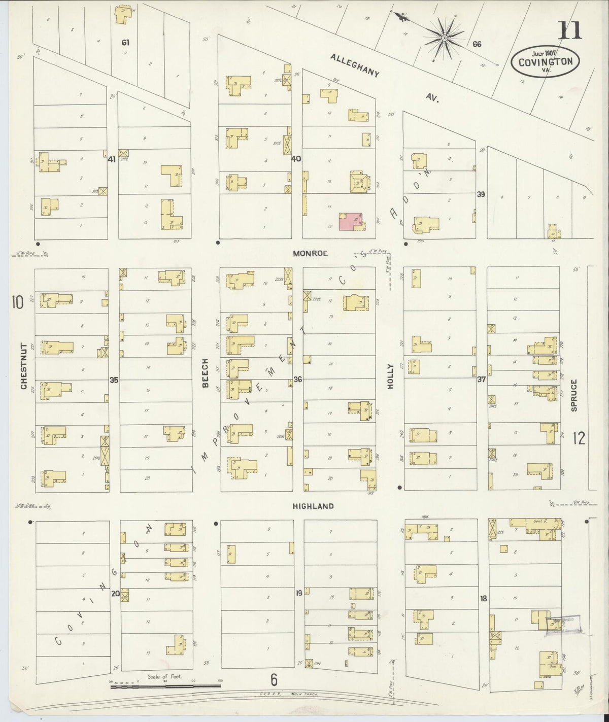 Sanborn Fire Insurance Map from Covington, Independent Cities, Virginia (1907), Sheet #0011 - Complete Map Set gallery image, historic Sanborn map, vintage wall art, Virginia Virginia