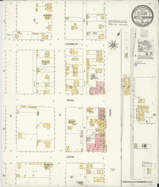 Sanborn Fire Insurance Map from Battle Mountain, Lander County, Nevada (1907), Sheet #0001 - Historic Sanborn Fire Insurance Map Print, vintage old map wall art, antique decor, genealogy gift, Nevada Nevada map