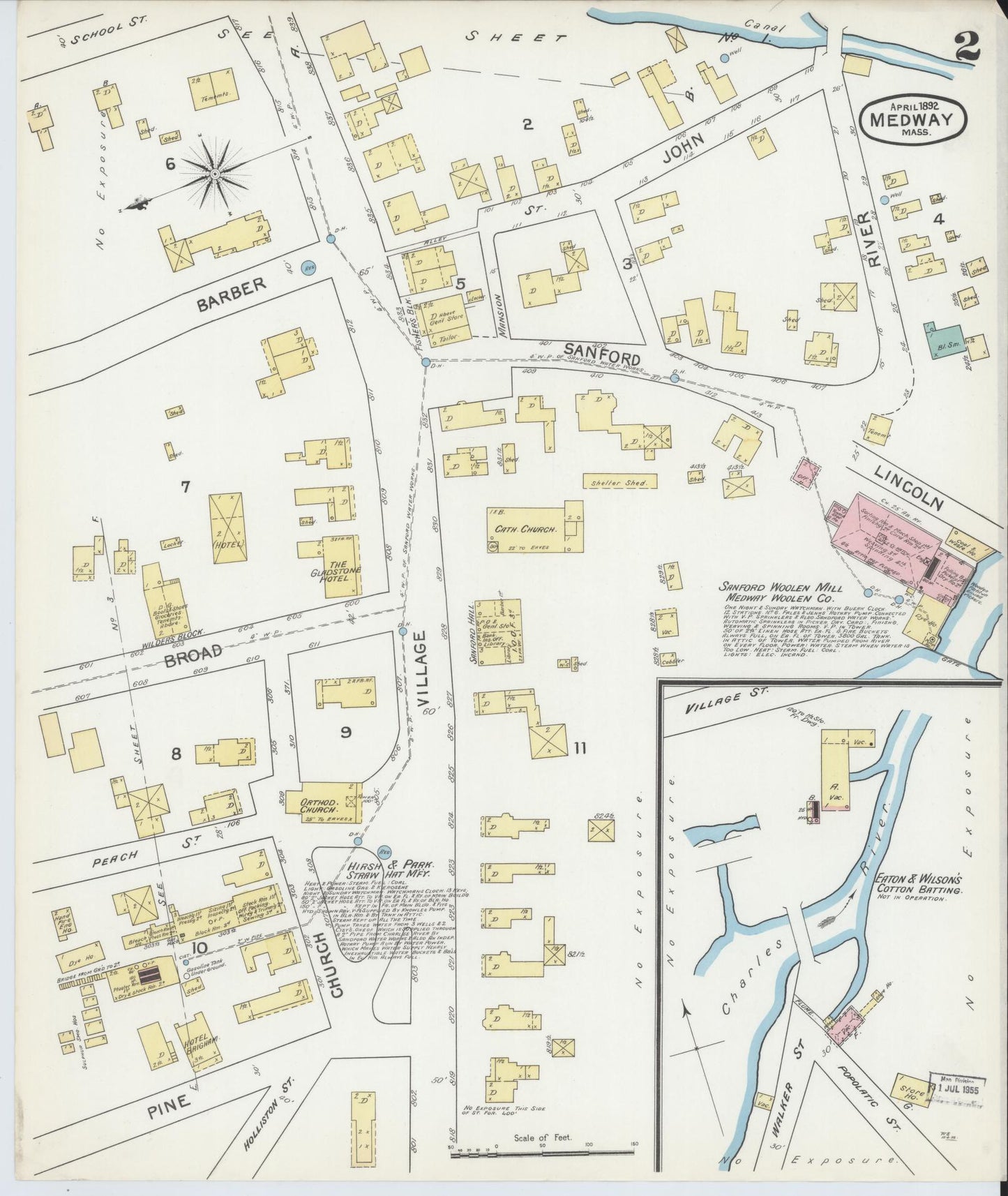 Sanborn Fire Insurance Map from Medway, Norfolk County, Massachusetts (1892), Sheet #0002 - Complete Map Set gallery image, historic Sanborn map, vintage wall art, Massachusetts Massachusetts