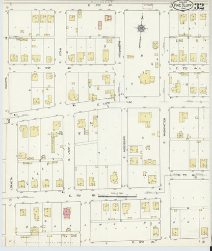 Sanborn Fire Insurance Map from Pine Bluff, Jefferson County, Arkansas (1913), Sheet #0032 - Complete Map Set gallery image, historic Sanborn map, vintage wall art, Arkansas Arkansas