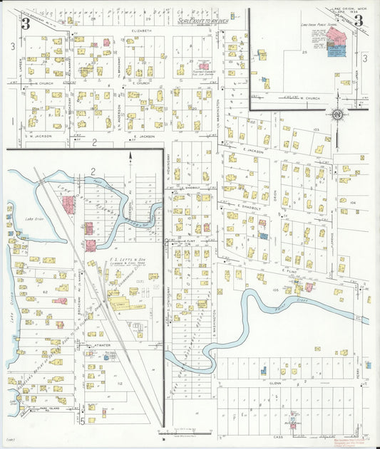 Sanborn Fire Insurance Map from Lake Orion, Oakland County, Michigan (1934), Sheet #0003 - Historic Sanborn Fire Insurance Map Print, vintage old map wall art, antique decor, genealogy gift, Michigan Michigan map