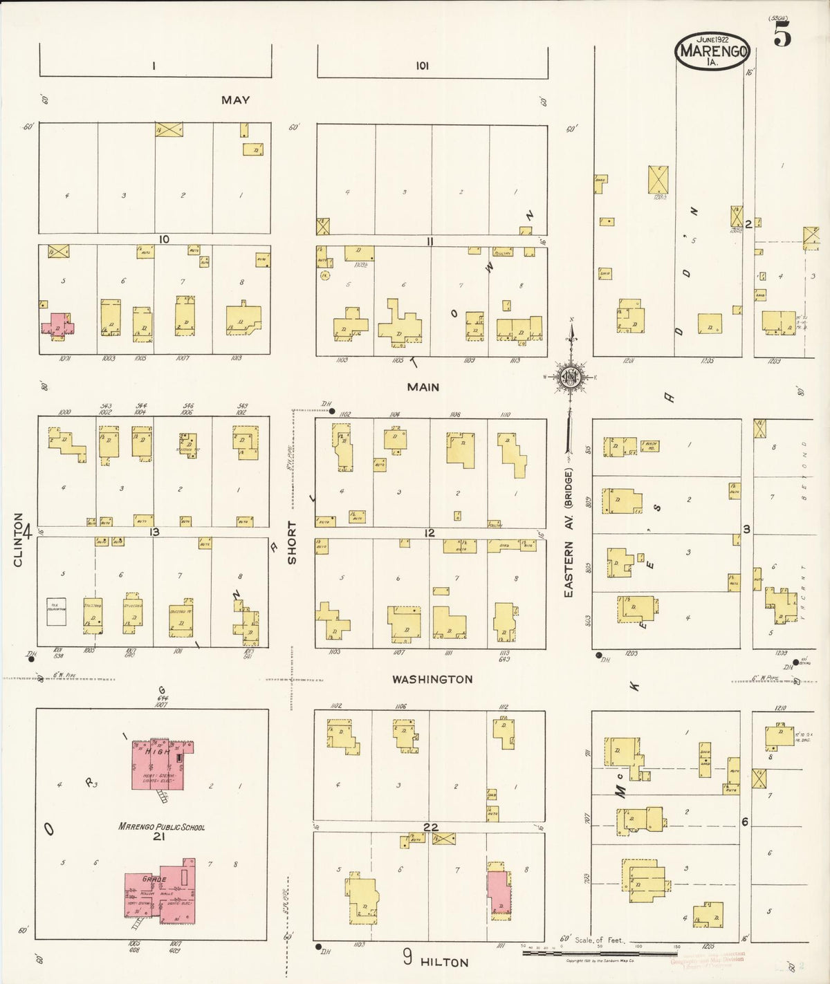 Sanborn Fire Insurance Map from Marengo, Iowa County, Iowa (1922), Sheet #0005 - Historic Sanborn Fire Insurance Map Print, vintage old map wall art