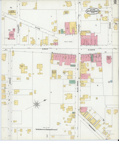 Sanborn Fire Insurance Map from Mount Pleasant, Maury County, Tennessee (1905), Sheet #0002 - Complete Map Set gallery image, historic Sanborn map, vintage wall art, Tennessee Tennessee
