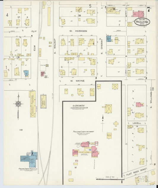 Sanborn Fire Insurance Map from Paulding, Paulding County, Ohio (1913), Sheet #0007 - Historic Sanborn Fire Insurance Map Print, vintage old map wall art, antique decor, genealogy gift, Ohio Ohio map