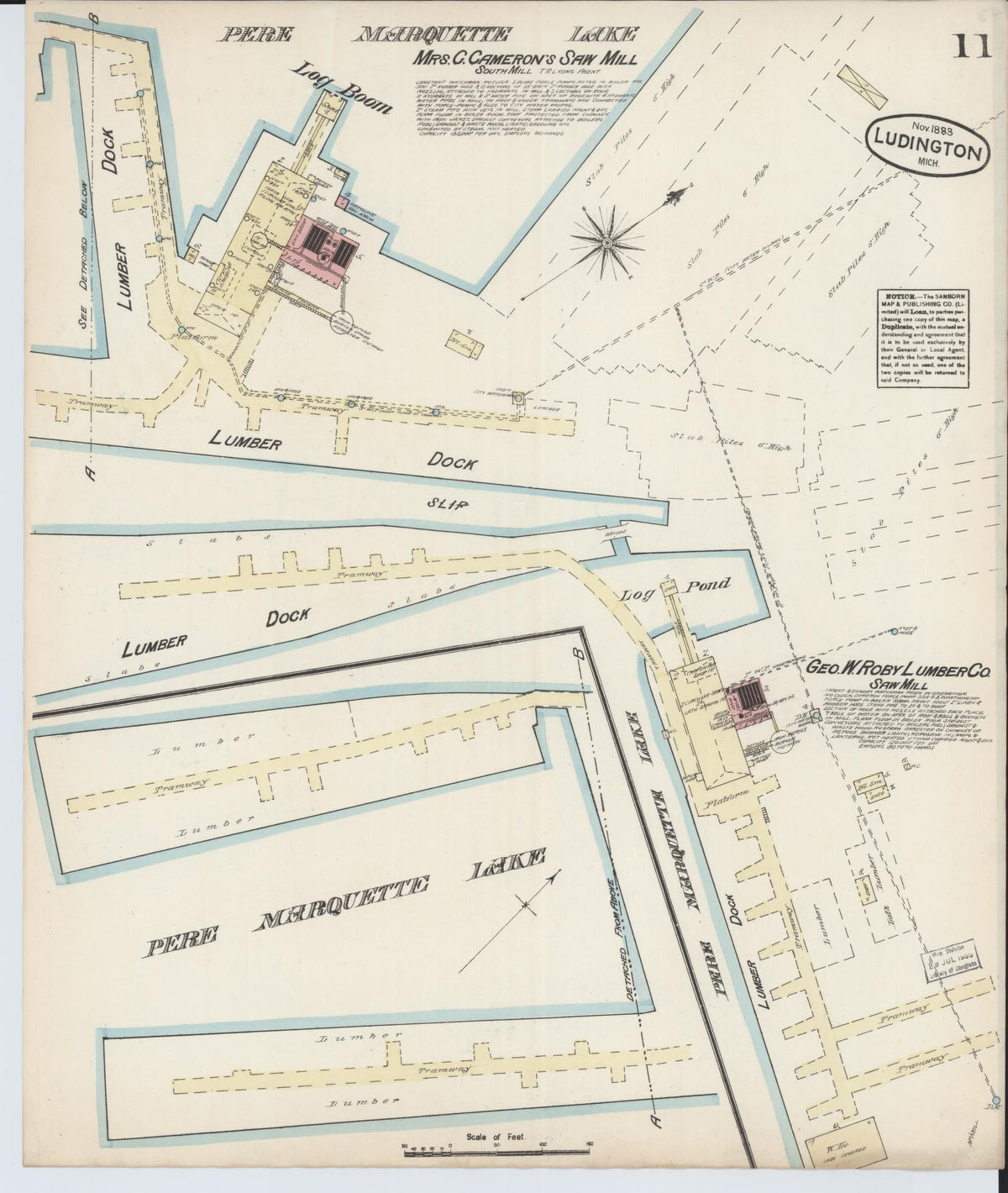 Sanborn Fire Insurance Map from Ludington, Mason County, Michigan (1883), Sheet #0011 - Historic Sanborn Fire Insurance Map Print, vintage old map wall art, antique decor, genealogy gift, Michigan Michigan map