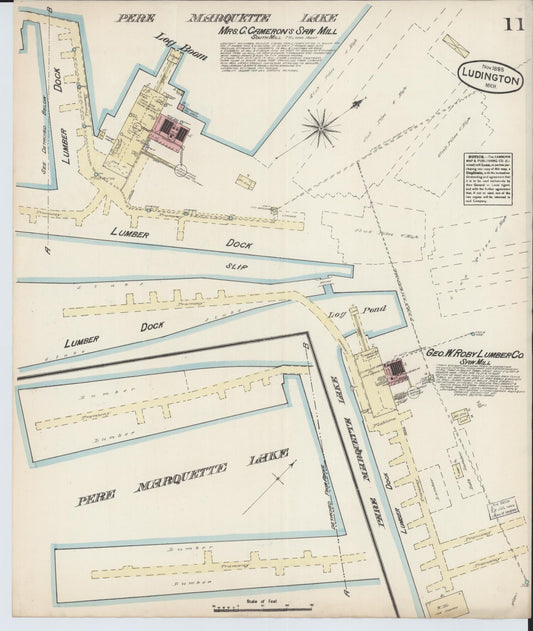 Sanborn Fire Insurance Map from Ludington, Mason County, Michigan (1883), Sheet #0011 - Historic Sanborn Fire Insurance Map Print, vintage old map wall art, antique decor, genealogy gift, Michigan Michigan map